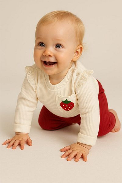 dinamik çocuk Baby Girl/Child Strawberry Embroidered Set 2-Piece Top and Bottom Seasonal 6-9-12 Months Quadrilateral