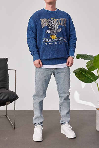 NOMARC Brooklyn Yıkamalı Mavi Sweatshirt