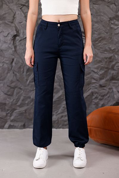 alanora Women's High Waist Elastic Leg Jogger Cargo Pocket Trousers