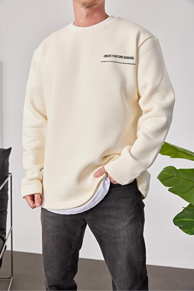 NOMARC Κρεμ φούτερ με γραφή στην πλάτη