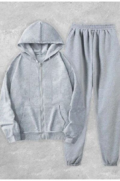 VERSCOVE Sweat kanguru cepli fermuar kapamalı kapişonlu eşofman takımı
