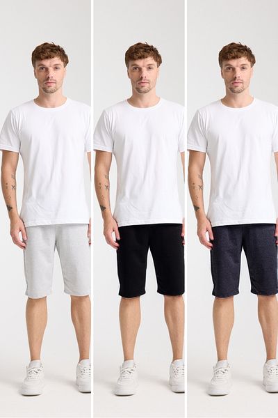 VERSCOVE Men's 3-Piece Advantage Set 80% Cotton, Lace-Up Waist, Side Pockets, Maxi Combed Shorts