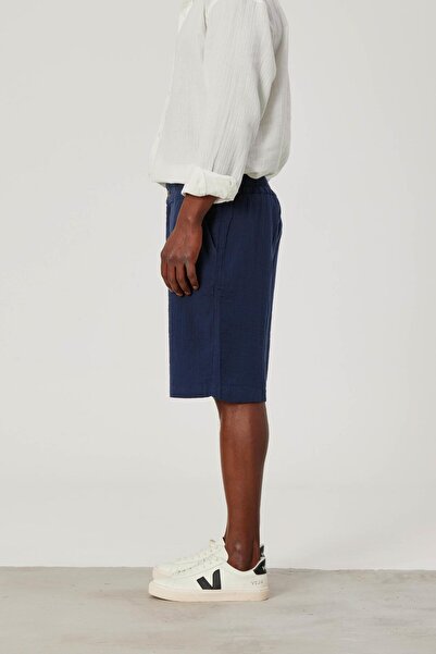 NOMARC Men's Navy Blue Linen Shorts