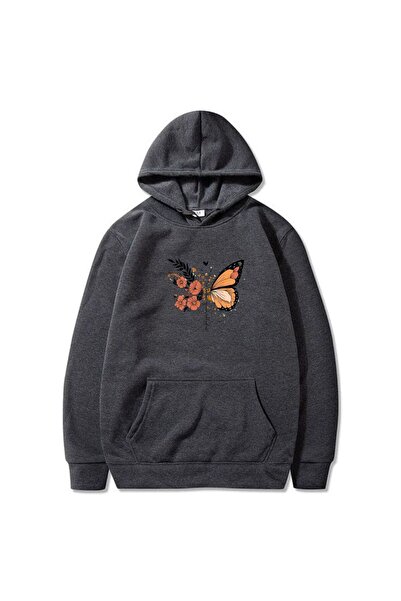VERSCOVE Світшот з принтом метелика, кишенями-кенгуру, капюшоном, 2 нитки, се...