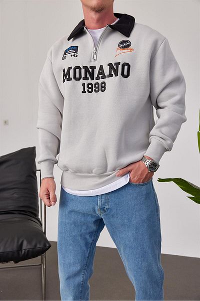NOMARC Γκρι φούτερ Monano με φερμουάρ στο γιακά