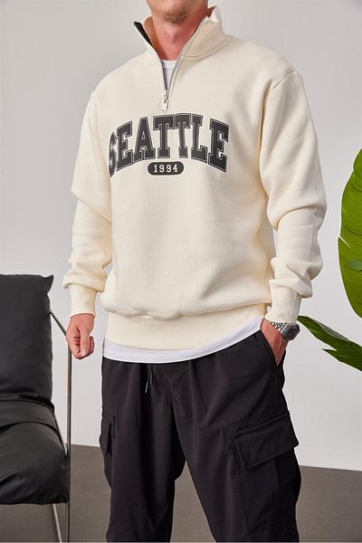 NOMARC Суитшърт с цип и яка Seattle Cream