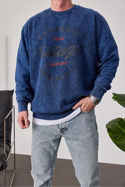 NOMARC Vintage γραπτό μπλουζάκι Navy Blue που πλένεται