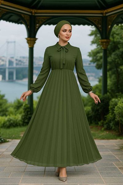 Neva Style Χακί Ρόμπα Hijab με Γιακά 50351HK