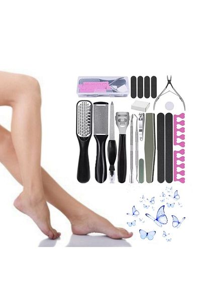 Beauty Box 20 Pieces Manicure Pedicure Set Stainless Steel Foot File Storage Box Included
