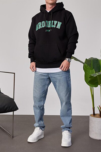 NOMARC Φούτερ Brooklyn με στάμπα μαύρη κουκούλα