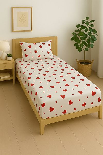 Madame Home Single Fitted Sheet Set Red Heart Daily Use
