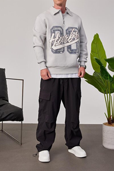 NOMARC Heerbro Yakası Застібка-блискавка Сірий Світшот