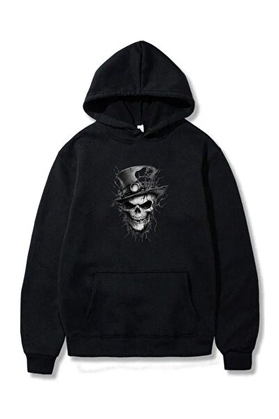 VERSCOVE Світшот з капюшоном і принтом у вигляді черепа з капелюхом, кишенями...