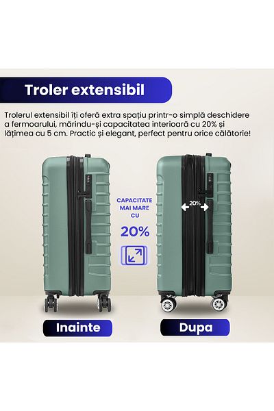 Quasar & Co. Medium Expandable Trolley, Troller Line, 66x41x26-31cm, Checked Luggage, 4 Wheels, Lock, Turquoise