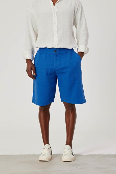 NOMARC Pantaloni scurți albastru de in pentru bărbați