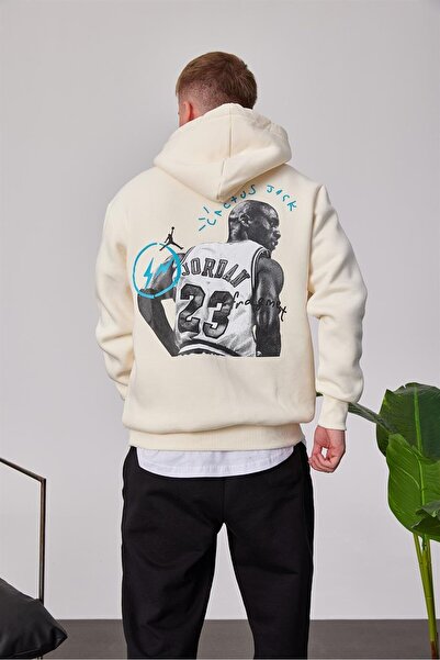 NOMARC Erkek Jordan 23 Krem Kapüşonlu Sweatshirt