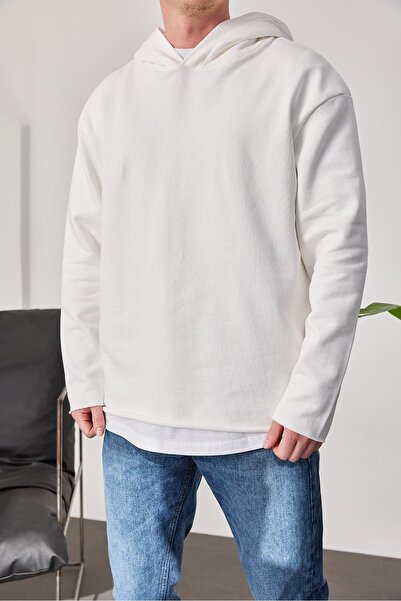 NOMARC Λευκό φούτερ με κουκούλα με βρώμικη φούστα