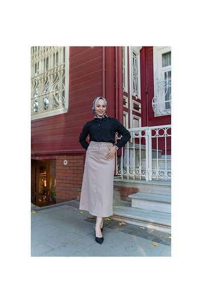 VELLICHOR Μεσαίο Μήκος Lycra Gabardine Φούστα Almond-669