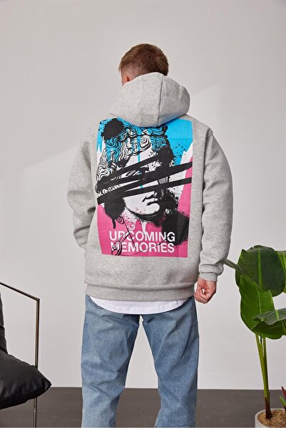 NOMARC Світло-сірий худі з капюшоном і кольоровим принтом