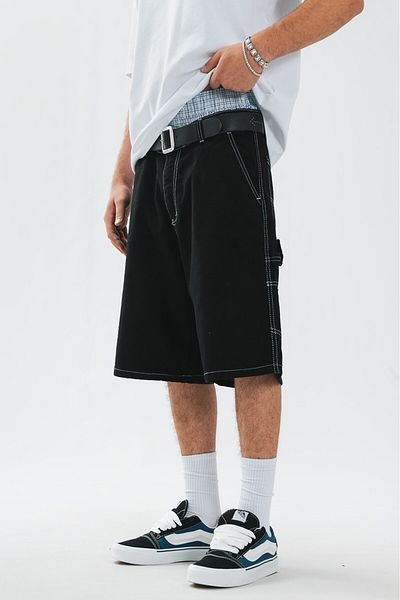 UKHWD SUPPLY Black Carpenter Denim Jort Men's Urban Shorts