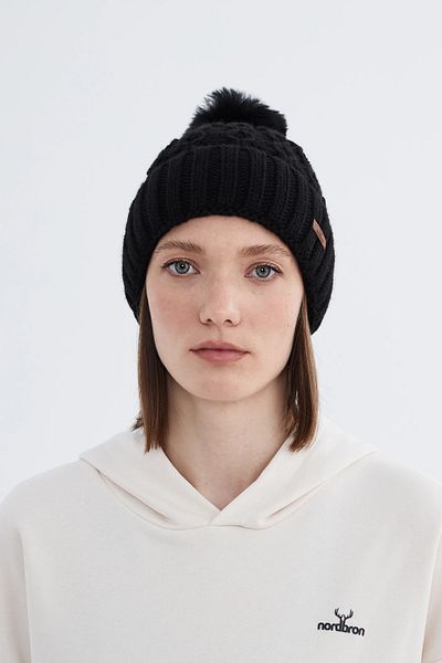 Nordbron Black Winter Beanie - Soft and Pompom Acrylic Giada, Thick Knitted Basic Model