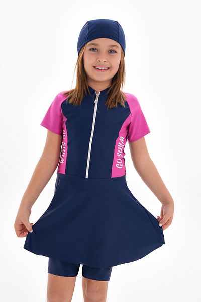 Paleys Mayo Uv Protection Skirted Leggings Short Sleeve Girls Swimsuit Fuchsia