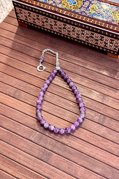 dergah tesbih Amatist Stone Rosary - Silver Design, Original At413