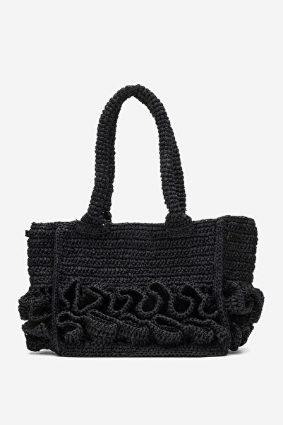 Dericlub DERİCLUB Kadın Hasır El Yapımı Şık Omuz Çantası ZY 25007 SİYAH