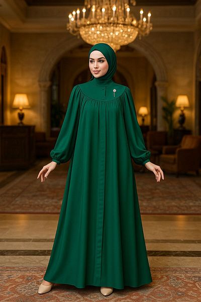Neva Style Μπαλόνι μανίκι Emerald Green Hijab Ferace 20134zy