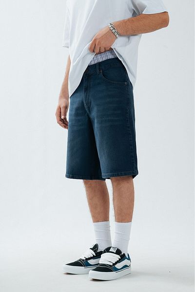 UKHWD SUPPLY Light Navy Blue Baggy Jean Men's Shorts Jorts