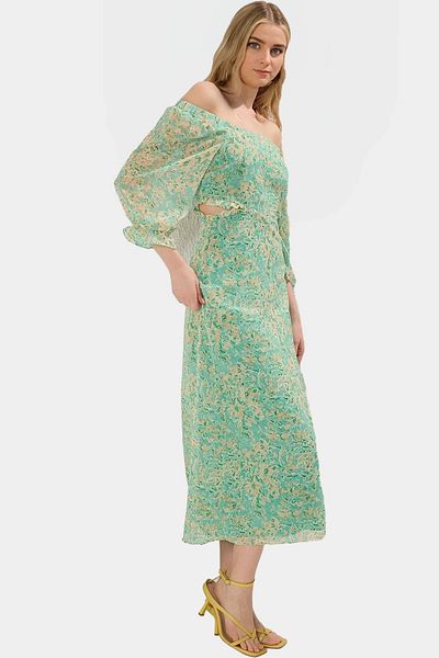 PayBuy Maxi Chiffon Dress Floral Pattern a Line Three Quarter Sleeve Without Belt Long Lasting Trend Design