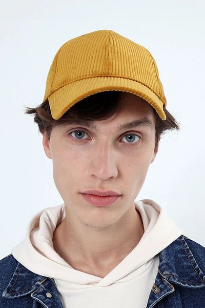 Nordbron Unisex Mustard 100% Cotton Half Lined Velvet Hat Leather Label Detailed Basic Adjustable Cap