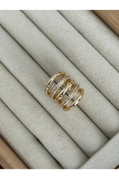 ringbox Gold Sıralı Taşlı Kıkırdak Küpe Earcuff