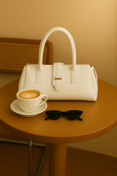 NOTHING Women's Gold Accessory Detailed White Hand and Shoulder Baguette Bag Raya