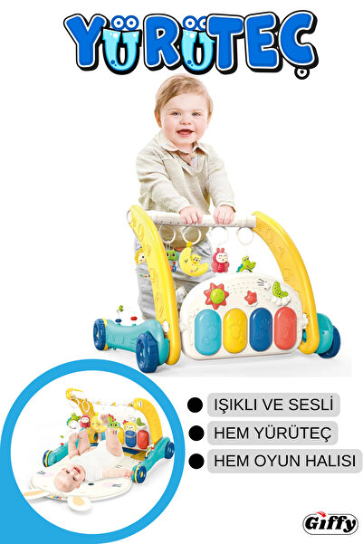 giffy Oyuncak Piyanolu 2 in 1 Bebek Yürüteci ve Tavşan Desenli Kırmızı Oyun H...