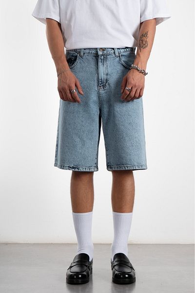 UKHWD SUPPLY Iced Blue Baggy Denim Urban Jort Men's Shorts
