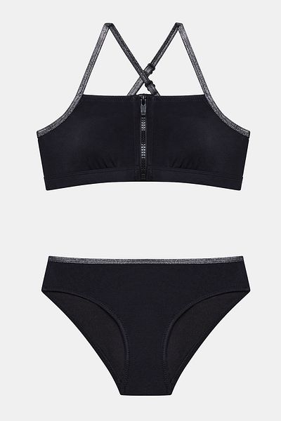 Penti Schwarz-silbernes Bandeau-Bikini-Set für junge Mädchen