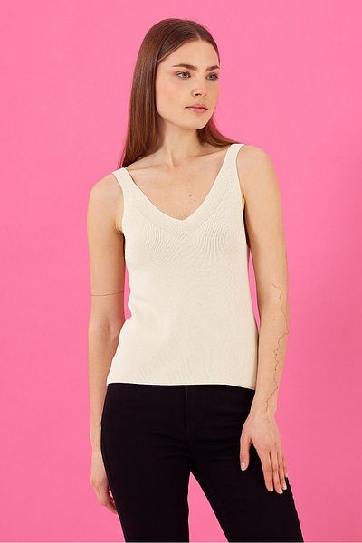 VENA V-Neck Knitwear Top - Women's, Bone Thick Straps, Bella