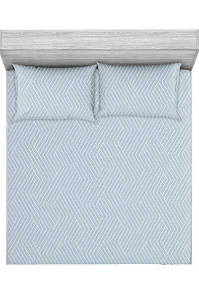 Leruum London Double Elastic Blue Bed Sheet Set Striped 160X200 and 2 Pillowcases Set Natural Cotton