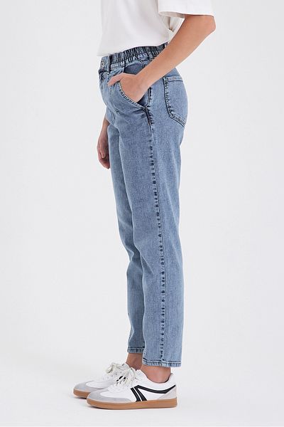 VENA Pantaloni de jeans Norah Med Blue cu detaliu de uzură și talie elastică - MED BLUE