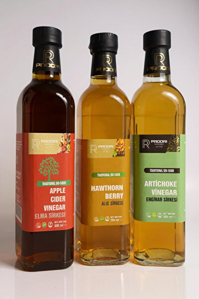 Proori Yıllanmış Elma & Alıç & Enginar Sirkesi Içilebilir Doğal Fermente Canlı Sirke 500 ml 3 Lü Set