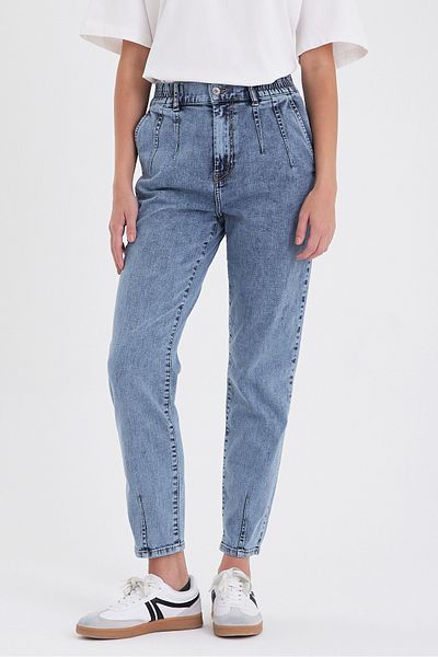 VENA Pantaloni de jeans Norah Med Blue cu detaliu de uzură și talie elastică - MED BLUE