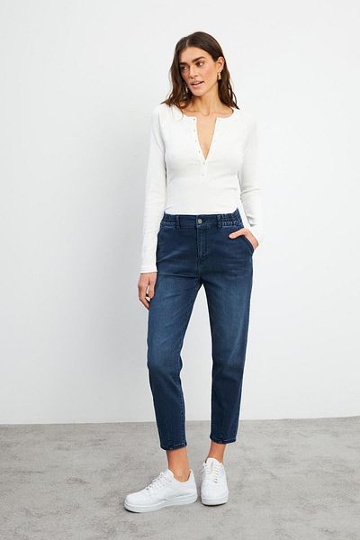 VENA Pantaloni de damă Norah Blue Black cu talie elastică (LYOCELL)