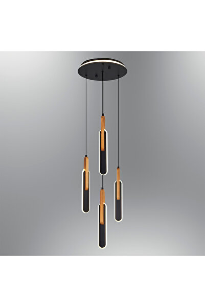Özcan Aydınlatma 1426-4A Wooden 4'Lü Sarkıt Siyah