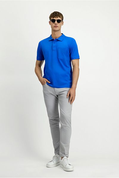 Kiğılı Regular Fit Cotton Embroidered Pocket Non-Curling Polo Neck T-Shirt