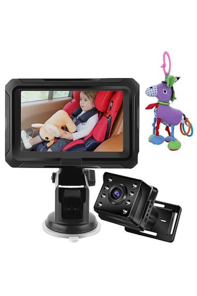 OEM Cameră Full HD pentru monitorizarea bebelușilor în mașină cu jucărie de pluș, vedere nocturnă, ecran LCD, neagră