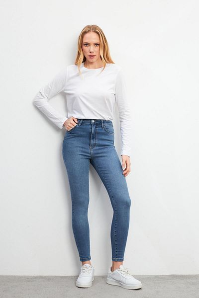 VENA Pantaloni skinny de damă Holly albastru închis cu talie foarte înaltă