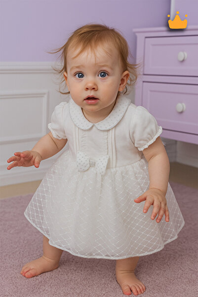 Babyhola 0-18 Ay %100 Pamuk Tül Etekli Kız Bebek Elbise Bayramlık 2346