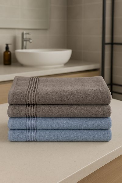 MixCotton Home 100% Cotton 4 τεμαχίων πετσέτα προσώπου 90Χ50 εκ. 2 τεμάχια μπλε + 2 καφέ