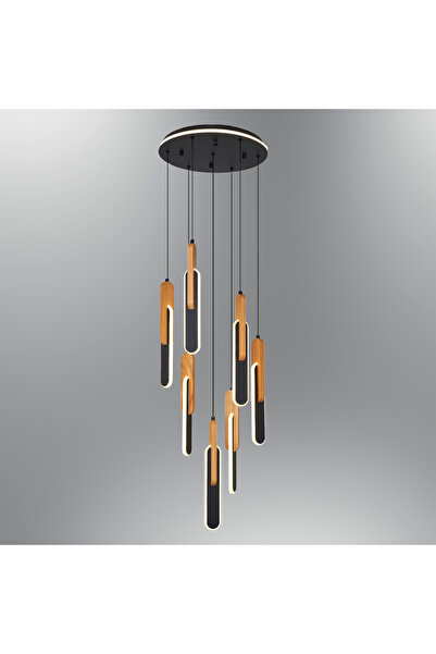 Özcan Aydınlatma 1426-7A Wooden 7'Li Sarkıt Siyah